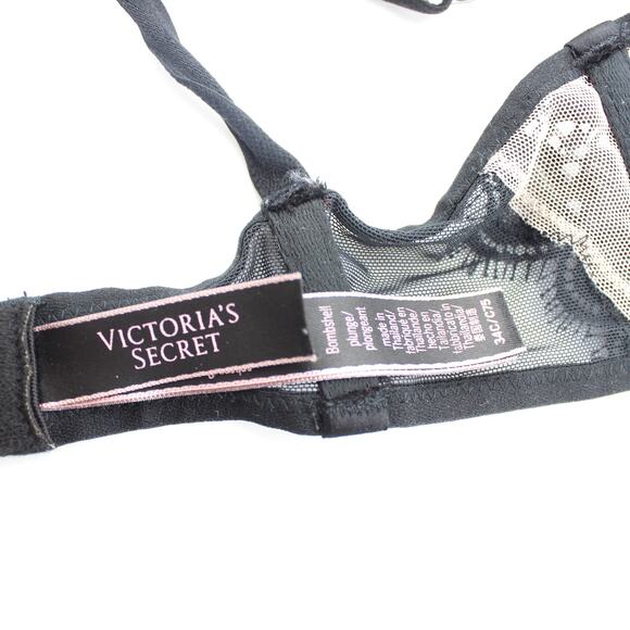 Victoria’s Secret Bra Womens 34C Black Bombshell Plunge Lace Push-Up - Picture 6 of 8